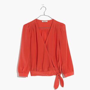 Madewell Silk Wrap Top Coral